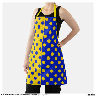 Half Blue Yellow Polka Dots Pattern Design Apron
