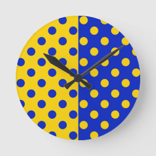 Half Blue Yellow Polka Dots Pattern Design Round Clock