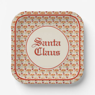 Half-Brick Pattern of Painted Santa Claus Face Paper Plate