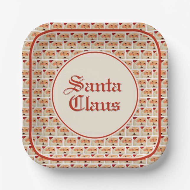 Half-Brick Pattern of Painted Santa Claus Face Paper Plate (Front)