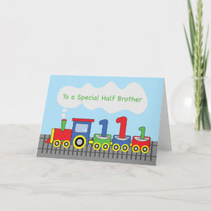 Half Brother 1st Birthday Colourful Train on Track Card