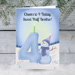 Half Brother 4th Birthday Snowman with Snowy Four Card<br><div class="desc">Celebrate your half brother's fourth birthday with this sweet winter illustration featuring a cheerful snowman carefully shaping a big snowy “4.” The soft seasonal palette,  playful snow textures,  and whimsical details create a charming scene perfect for little ones who love winter magic.</div>