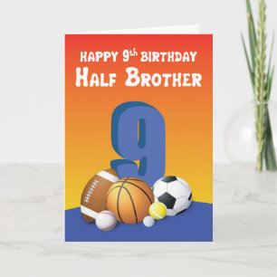 Half Brother 9th Birthday Sports Balls Card