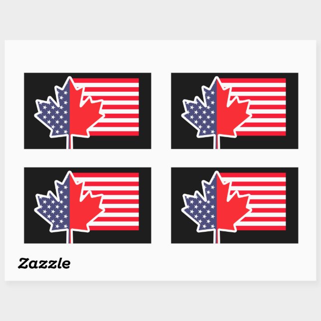 Half Canadian American: Canada USA Maple Leaf Flag Rectangular Sticker (Sheet)