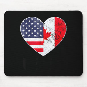 Half Canadian American USEH Canada USA Flag Heart Mouse Pad