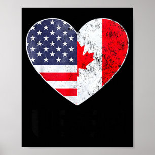 Half Canadian American USEH Canada USA Flag Heart Poster