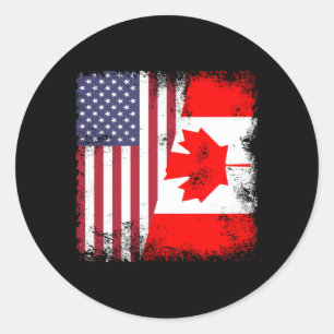 Half Canadian Flag Canada Usa Classic Round Sticker