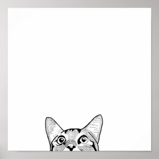 Half cat face line art poster