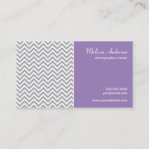Half Chevron Pattern Grey and Soft Purple Business Card