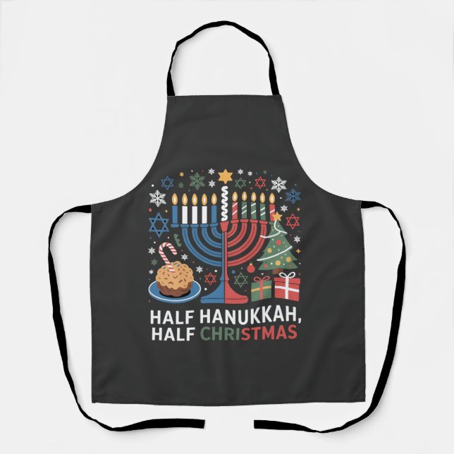 Half Christmas Half Hanukkah Christmukkah Funny  Apron (Front)