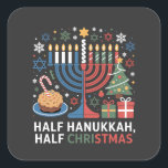 Half Christmas Half Hanukkah Christmukkah Funny Square Sticker<br><div class="desc">Christmas Hanukkah mashup, menorah Christmas, interfaith holiday humour, Chrismukkah, funny Jewish Christmas, holiday crossover, Jewish humour, festive dual holiday, Christmas 2025, Hanukkah 2025</div>