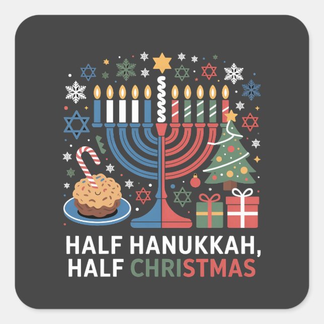 Half Christmas Half Hanukkah Christmukkah Funny  Square Sticker (Front)