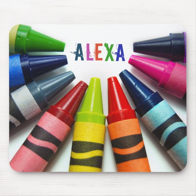 half circle of crayons on white mouse pad (Front)