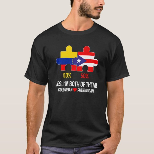 Half Colombian Half Puerto Rican Flag Map Boricua  T-Shirt (Front)