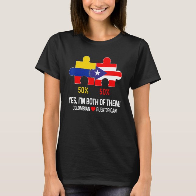 Half Colombian Half Puerto Rican Flag Map Boricua  T-Shirt (Front)