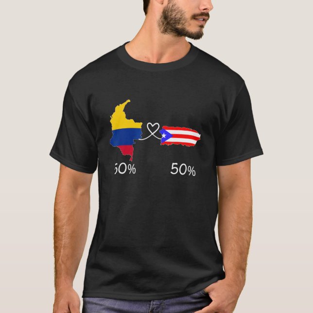 Half Colombian Half Puerto Rican Flag Map Love Col T-Shirt (Front)
