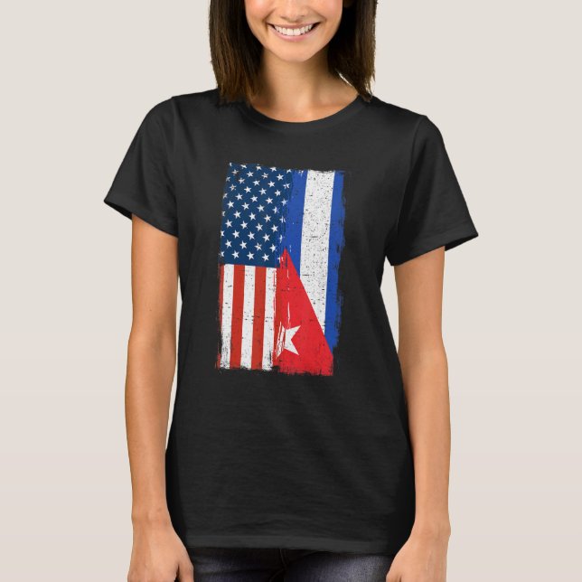 Half Cuban Half American Flag Cuba America Roots T-Shirt (Front)