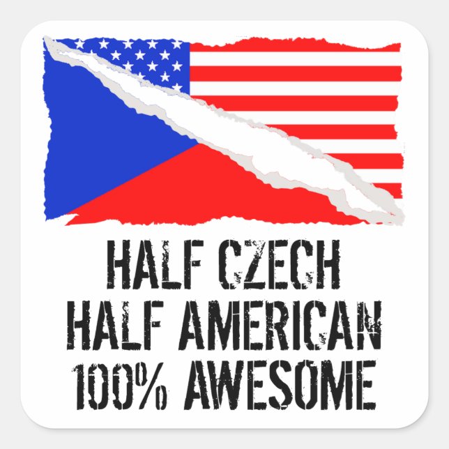 Half Czech Half American Awesome Square Sticker (Front)