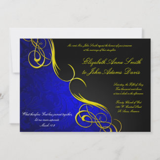 Half Damask Blue/Black Wedding Invitation