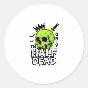Half Dead Skull Halloween Vintage Engraving Shirt  Classic Round Sticker