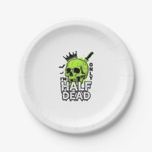 Half Dead Skull Halloween Vintage Engraving Shirt Paper Plate
