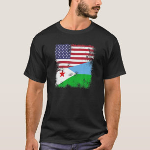 Half Djibouti Flag   Vintage Djibouti USA Gift T-Shirt