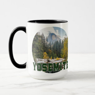 Half Dome in Autumn, with "Yosemite" text Mug