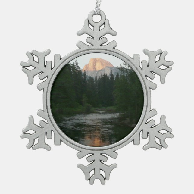 Half Dome Sunset in Yosemite National Park Snowflake Pewter Christmas Ornament (Front)