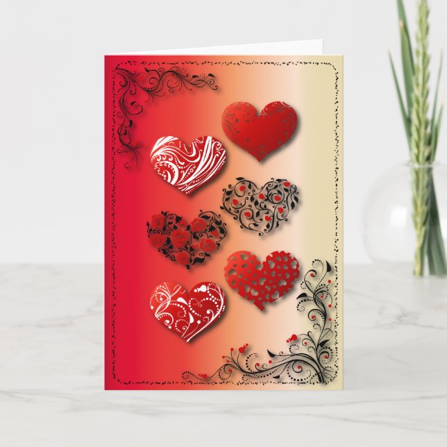 Half dozen hearts and scrolls holiday card (Front)