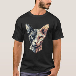 Half Face Abstract Kitten Geometry Polygon Sphynx T-Shirt