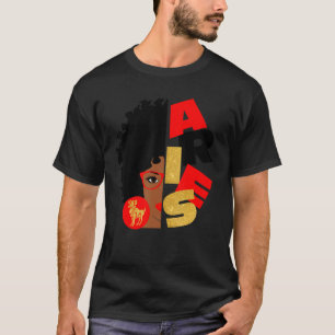 Half Face Aries Black Queen Birthday  Zodiac Curly T-Shirt