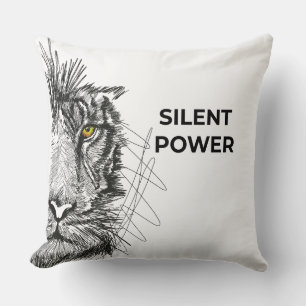 Half Face Lion Sketch Black Decorative Cushion