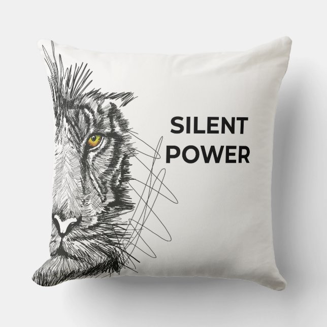 Half Face Lion Sketch Black Decorative Cushion (Front)