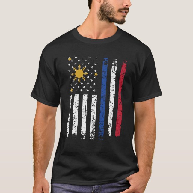 Half Filipino Half American Flag Philippines USA T-Shirt (Front)