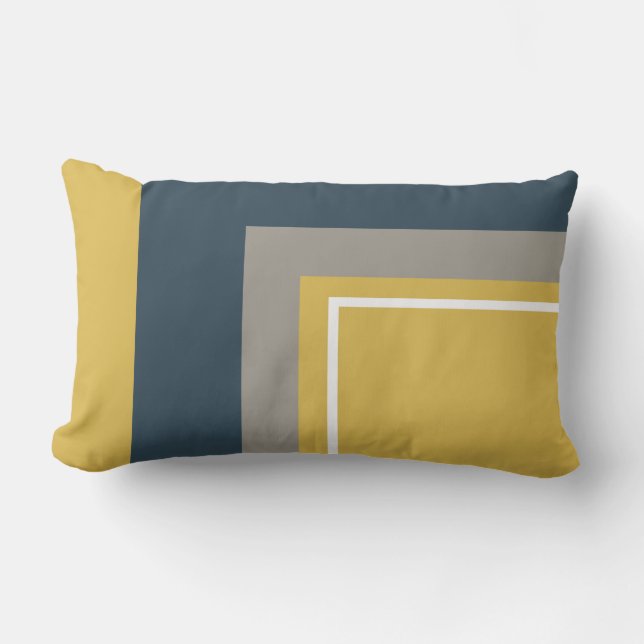 Half Frame Minimalist Mustard Navy Grey Lumbar Cushion (Front)