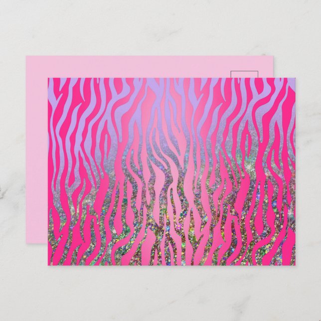 Half Glitter Pink Tiger Print Postcard (Front/Back)