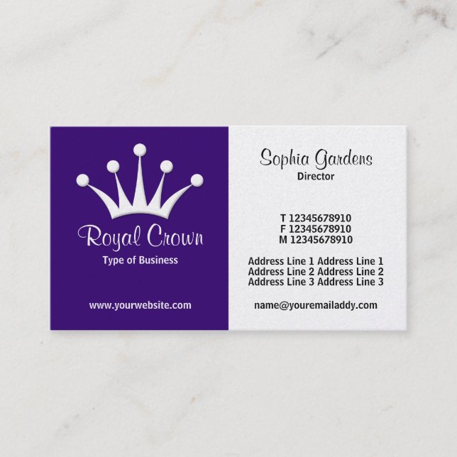 Half & Half (Crown) - Deep Purple (Gold) Business Card (Front)
