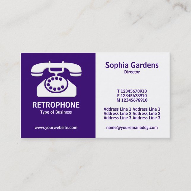 Half & Half (Phone)- Deep Purple and White Business Card (Front)