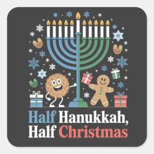 Half Hanukkah Half Christmas Funny Christmukkah Square Sticker