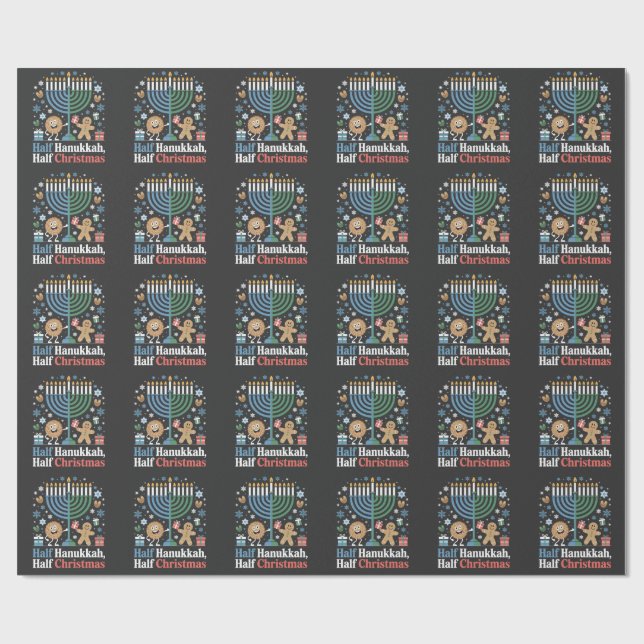 Half Hanukkah Half Christmas Funny Christmukkah  Wrapping Paper (Flat)
