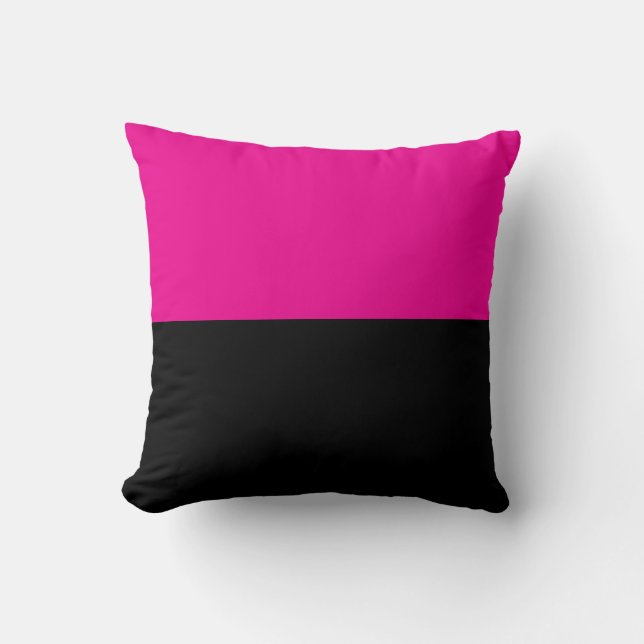 Half Hot Pink and Black Color Block Cushion (Front)