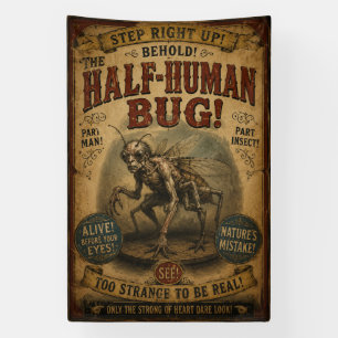 Half-Human Bug Horror Carnival Poster Banner