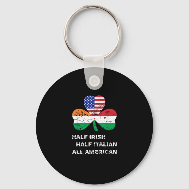 Half Irish Half Italian All American Flag Shamrock Key Ring (Front)
