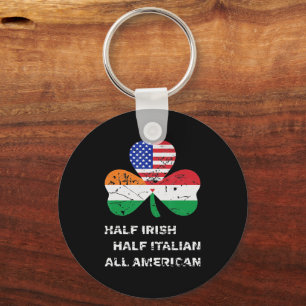 Half Irish Half Italian All American Flag Shamrock Key Ring