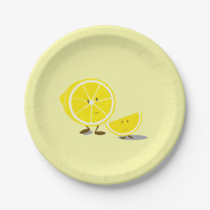 Half lemon and smiling lemon slice paper plate