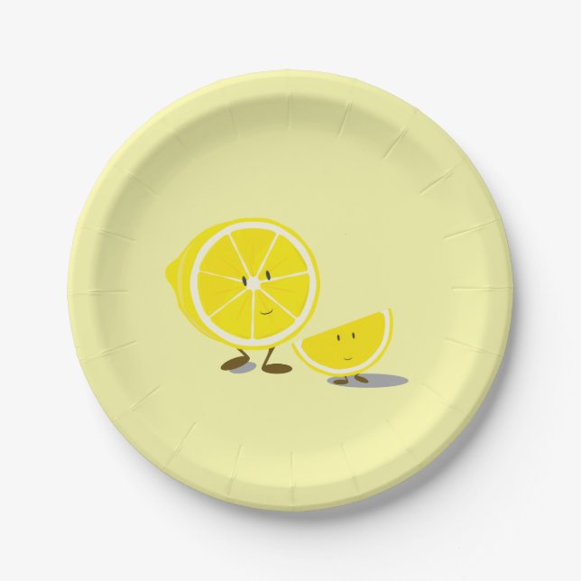 Half lemon and smiling lemon slice paper plate (Front)