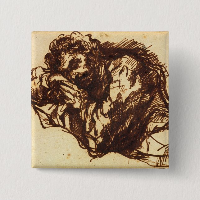 Half length portrait of a man bending over 15 cm square badge (Front)