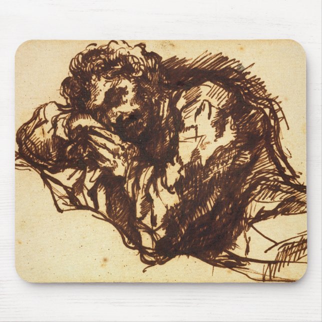 Half length portrait of a man bending over mouse pad (Front)