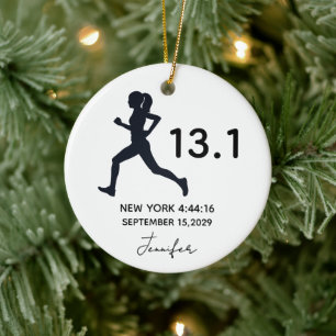 Half Marathon 13.1 Female Runner Custom Name Ceramic Ornament