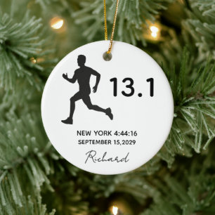 Half Marathon 13.1 Male Runner Custom Name Ceramic Ornament